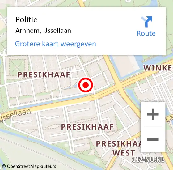 Locatie op kaart van de 112 melding: Politie Arnhem, IJssellaan op 14 juni 2023 11:13