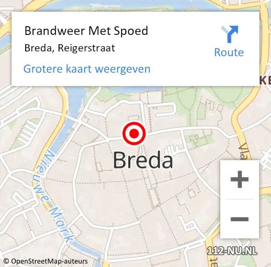 Locatie op kaart van de 112 melding: Brandweer Met Spoed Naar Breda, Reigerstraat op 14 juni 2023 11:36