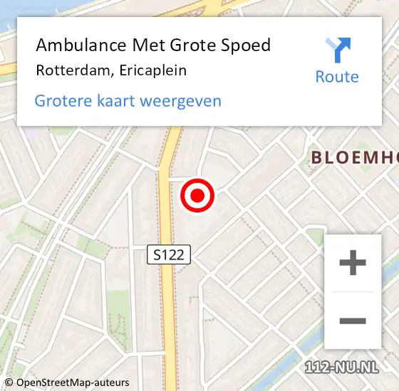 Locatie op kaart van de 112 melding: Ambulance Met Grote Spoed Naar Rotterdam, Ericaplein op 14 juni 2023 11:36