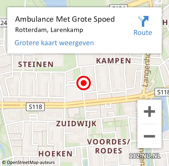 Locatie op kaart van de 112 melding: Ambulance Met Grote Spoed Naar Rotterdam, Larenkamp op 14 juni 2023 14:43