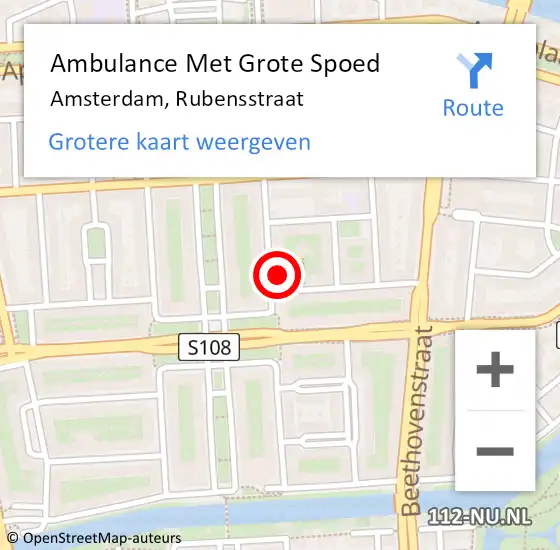 Locatie op kaart van de 112 melding: Ambulance Met Grote Spoed Naar Amsterdam, Rubensstraat op 14 juni 2023 15:36