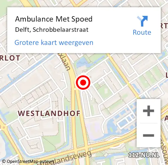 Locatie op kaart van de 112 melding: Ambulance Met Spoed Naar Delft, Schrobbelaarstraat op 14 juni 2023 16:19