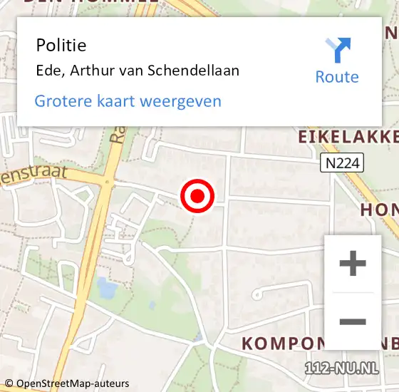 Locatie op kaart van de 112 melding: Politie Ede, Arthur van Schendellaan op 14 juni 2023 16:49