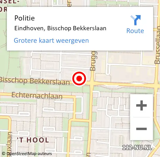 Locatie op kaart van de 112 melding: Politie Eindhoven, Bisschop Bekkerslaan op 14 juni 2023 16:55