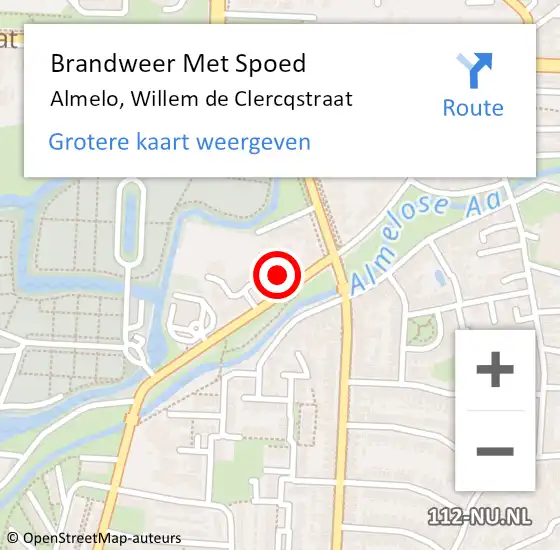 Locatie op kaart van de 112 melding: Brandweer Met Spoed Naar Almelo, Willem de Clercqstraat op 14 juni 2023 16:59