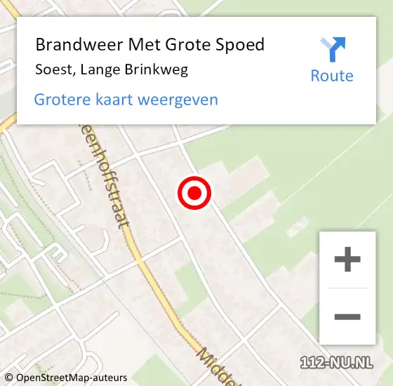 Locatie op kaart van de 112 melding: Brandweer Met Grote Spoed Naar Soest, Lange Brinkweg op 14 juni 2023 19:01