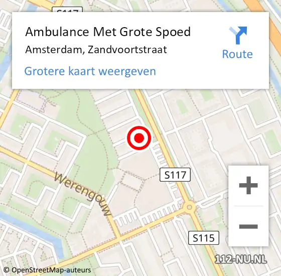 Locatie op kaart van de 112 melding: Ambulance Met Grote Spoed Naar Amsterdam, Zandvoortstraat op 14 juni 2023 21:03