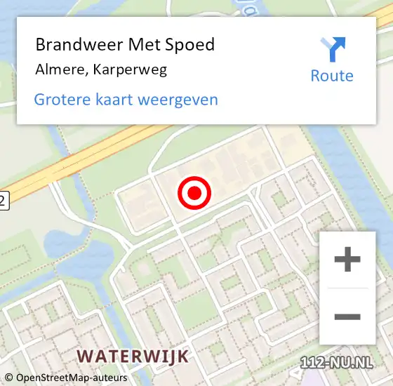 Locatie op kaart van de 112 melding: Brandweer Met Spoed Naar Almere, Karperweg op 14 juni 2023 21:08