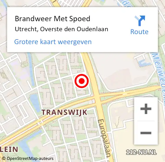 Locatie op kaart van de 112 melding: Brandweer Met Spoed Naar Utrecht, Overste den Oudenlaan op 15 juni 2023 07:39