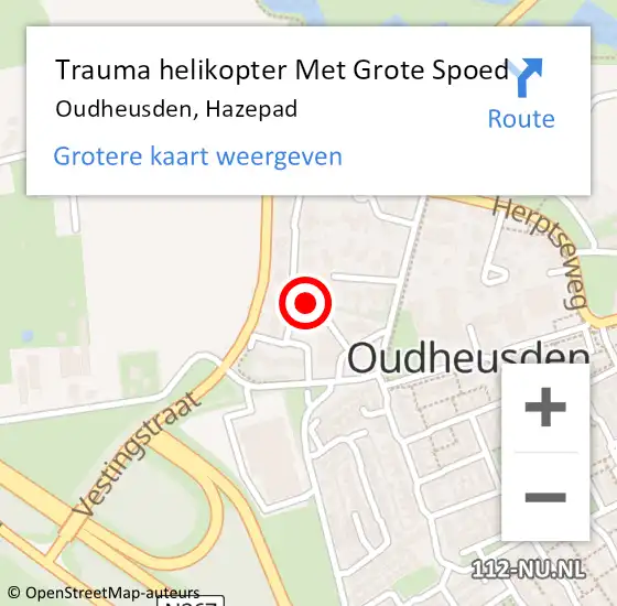 Locatie op kaart van de 112 melding: Trauma helikopter Met Grote Spoed Naar Oudheusden, Hazepad op 15 juni 2023 07:46