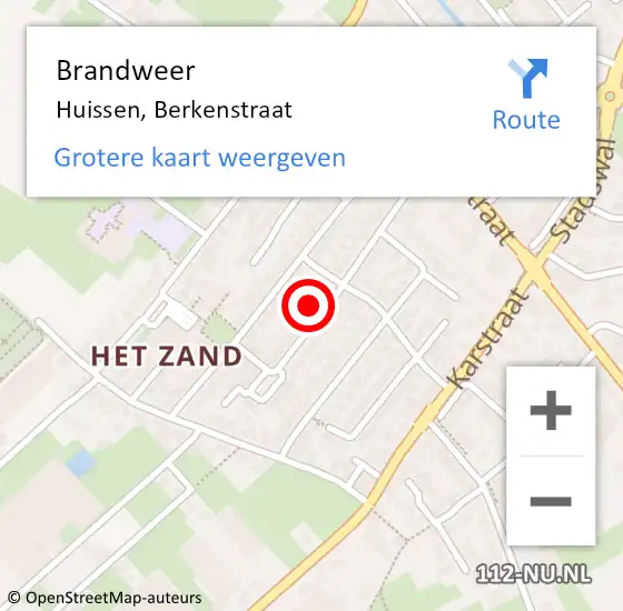 Locatie op kaart van de 112 melding: Brandweer Huissen, Berkenstraat op 15 juni 2023 07:52