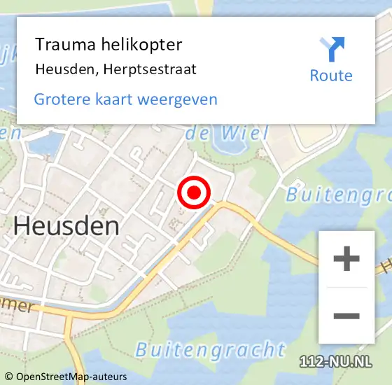Locatie op kaart van de 112 melding: Trauma helikopter Heusden, Herptsestraat op 15 juni 2023 12:43