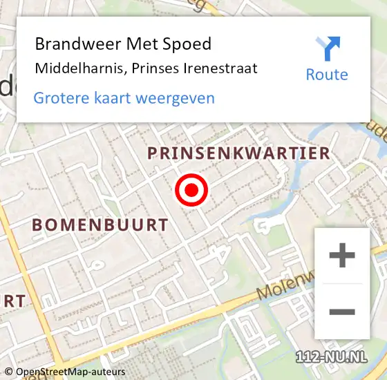 Locatie op kaart van de 112 melding: Brandweer Met Spoed Naar Middelharnis, Prinses Irenestraat op 15 juni 2023 13:40