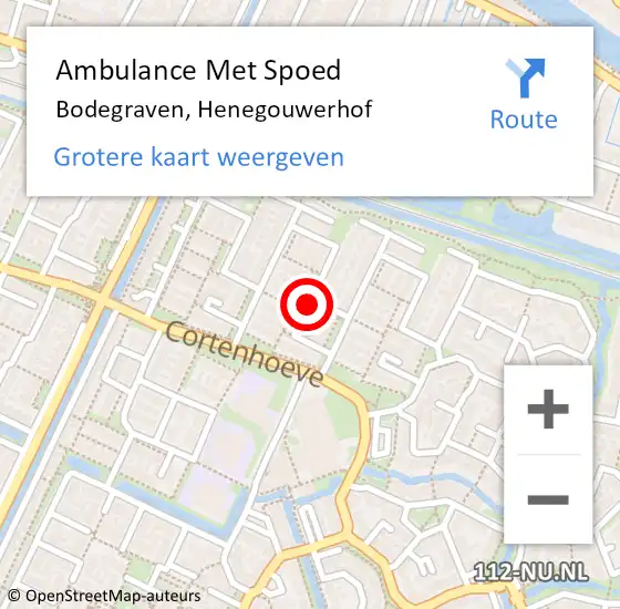 Locatie op kaart van de 112 melding: Ambulance Met Spoed Naar Bodegraven, Henegouwerhof op 15 juni 2023 13:47