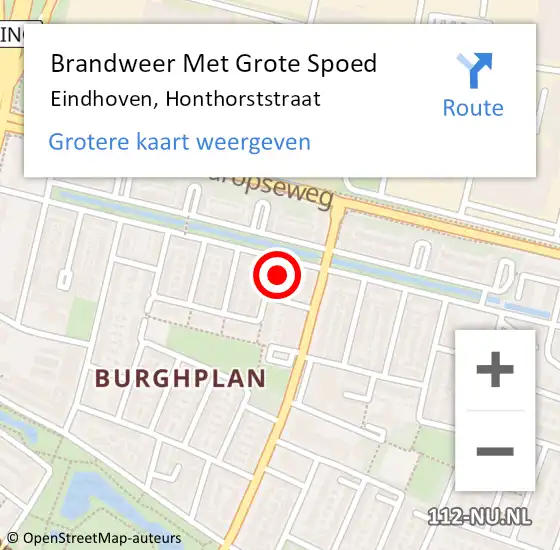 Locatie op kaart van de 112 melding: Brandweer Met Grote Spoed Naar Eindhoven, Honthorststraat op 15 juni 2023 14:28