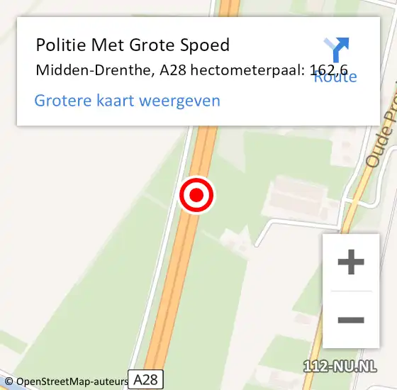 Locatie op kaart van de 112 melding: Politie Met Grote Spoed Naar Midden-Drenthe, A28 hectometerpaal: 162,6 op 15 juni 2023 14:35