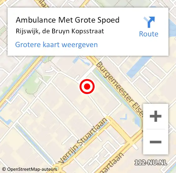 Locatie op kaart van de 112 melding: Ambulance Met Grote Spoed Naar Rijswijk, de Bruyn Kopsstraat op 15 juni 2023 14:36