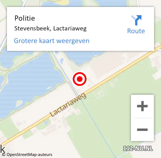 Locatie op kaart van de 112 melding: Politie Stevensbeek, Lactariaweg op 15 juni 2023 14:41