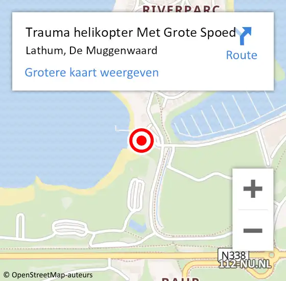 Locatie op kaart van de 112 melding: Trauma helikopter Met Grote Spoed Naar Lathum, De Muggenwaard op 15 juni 2023 15:09
