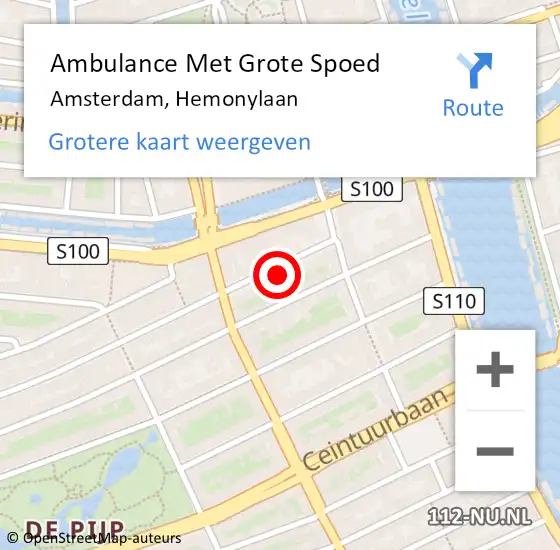 Locatie op kaart van de 112 melding: Ambulance Met Grote Spoed Naar Amsterdam, Hemonylaan op 15 juni 2023 15:14