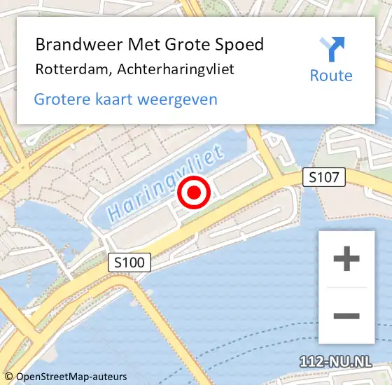 Locatie op kaart van de 112 melding: Brandweer Met Grote Spoed Naar Rotterdam, Achterharingvliet op 15 juni 2023 15:19