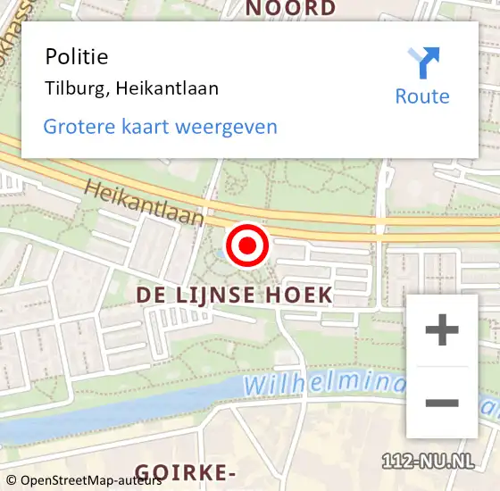 Locatie op kaart van de 112 melding: Politie Tilburg, Heikantlaan op 15 juni 2023 15:25