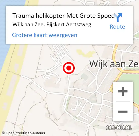 Locatie op kaart van de 112 melding: Trauma helikopter Met Grote Spoed Naar Wijk aan Zee, Rijckert Aertszweg op 15 juni 2023 16:02