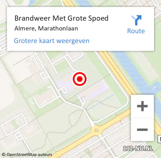 Locatie op kaart van de 112 melding: Brandweer Met Grote Spoed Naar Almere, Marathonlaan op 15 juni 2023 16:20