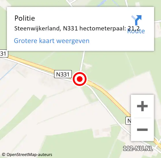 Locatie op kaart van de 112 melding: Politie Steenwijkerland, N331 hectometerpaal: 21,2 op 15 juni 2023 16:41