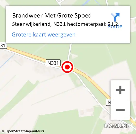 Locatie op kaart van de 112 melding: Brandweer Met Grote Spoed Naar Steenwijkerland, N331 hectometerpaal: 21,2 op 15 juni 2023 16:49