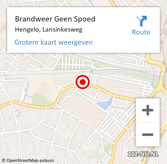 Locatie op kaart van de 112 melding: Brandweer Geen Spoed Naar Hengelo, Lansinkesweg op 15 juni 2023 16:57