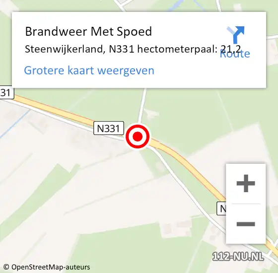 Locatie op kaart van de 112 melding: Brandweer Met Spoed Naar Steenwijkerland, N331 hectometerpaal: 21,2 op 15 juni 2023 17:00