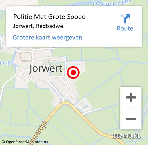 Locatie op kaart van de 112 melding: Politie Met Grote Spoed Naar Jorwert, Redbadwei op 15 juni 2023 17:29