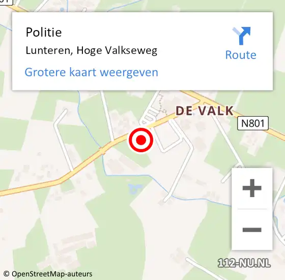Locatie op kaart van de 112 melding: Politie Lunteren, Hoge Valkseweg op 15 juni 2023 17:55
