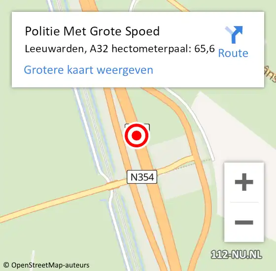 Locatie op kaart van de 112 melding: Politie Met Grote Spoed Naar Leeuwarden, A32 hectometerpaal: 65,6 op 15 juni 2023 23:25
