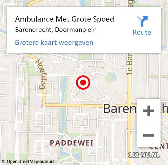 Locatie op kaart van de 112 melding: Ambulance Met Grote Spoed Naar Barendrecht, Doormanplein op 16 juni 2023 03:09