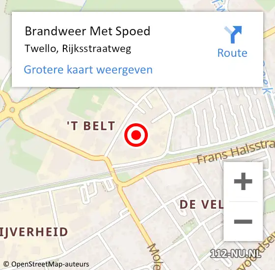 Locatie op kaart van de 112 melding: Brandweer Met Spoed Naar Twello, Rijksstraatweg op 16 juni 2023 06:05