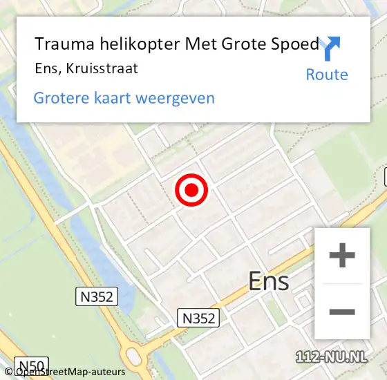 Locatie op kaart van de 112 melding: Trauma helikopter Met Grote Spoed Naar Ens, Kruisstraat op 16 juni 2023 10:06