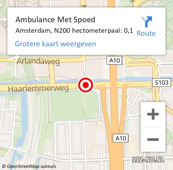 Locatie op kaart van de 112 melding: Ambulance Met Spoed Naar Amsterdam, N200 hectometerpaal: 0,1 op 16 juni 2023 10:18
