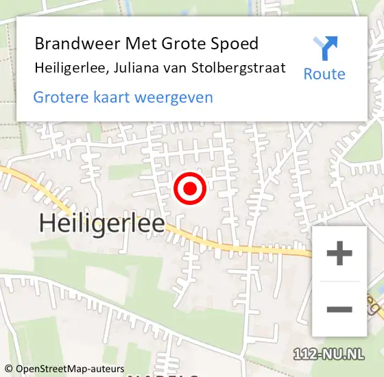 Locatie op kaart van de 112 melding: Brandweer Met Grote Spoed Naar Heiligerlee, Juliana van Stolbergstraat op 16 juni 2023 10:20