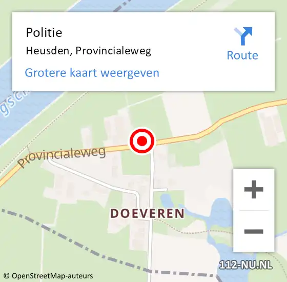 Locatie op kaart van de 112 melding: Politie Doeveren, Provincialeweg op 16 juni 2023 10:28