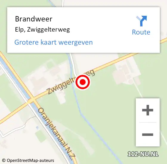 Locatie op kaart van de 112 melding: Brandweer Elp, Zwiggelterweg op 16 juni 2023 10:51