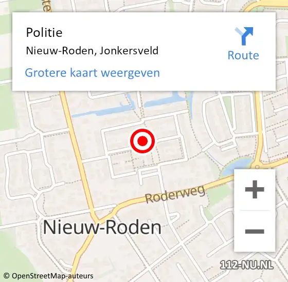 Locatie op kaart van de 112 melding: Politie Nieuw-Roden, Jonkersveld op 16 juni 2023 11:05