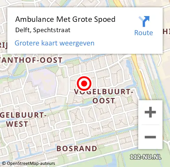 Locatie op kaart van de 112 melding: Ambulance Met Grote Spoed Naar Delft, Spechtstraat op 16 juni 2023 11:11