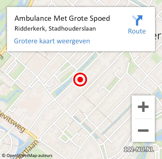 Locatie op kaart van de 112 melding: Ambulance Met Grote Spoed Naar Ridderkerk, Stadhouderslaan op 16 juni 2023 12:20