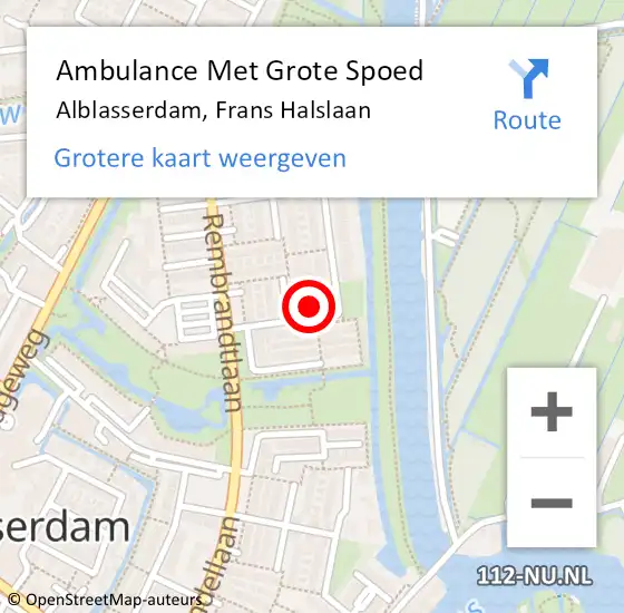 Locatie op kaart van de 112 melding: Ambulance Met Grote Spoed Naar Alblasserdam, Frans Halslaan op 16 juni 2023 12:21