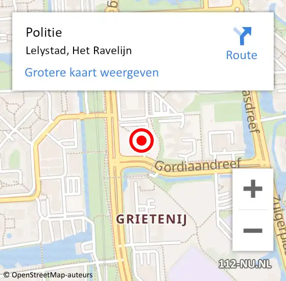 Locatie op kaart van de 112 melding: Politie Lelystad, Het Ravelijn op 16 juni 2023 14:19