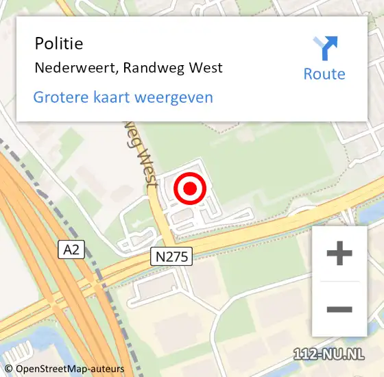 Locatie op kaart van de 112 melding: Politie Nederweert, Randweg West op 16 juni 2023 15:56