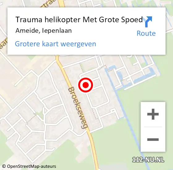 Locatie op kaart van de 112 melding: Trauma helikopter Met Grote Spoed Naar Ameide, Iepenlaan op 16 juni 2023 15:59