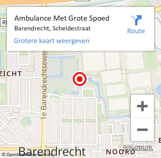 Locatie op kaart van de 112 melding: Ambulance Met Grote Spoed Naar Barendrecht, Scheldestraat op 16 juni 2023 16:24